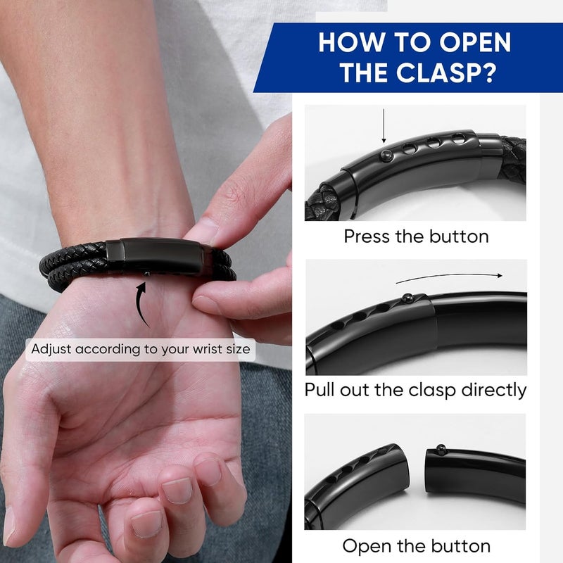 TempBeau Store Christian Black Leather Bracelet for Men - Double-Row Braided Leather Faith Cross Bracelets for Men Jewelry Gift Religious Baptism Easter Gifts for Young Men Teenage,Adjustable Wristband - Image 5